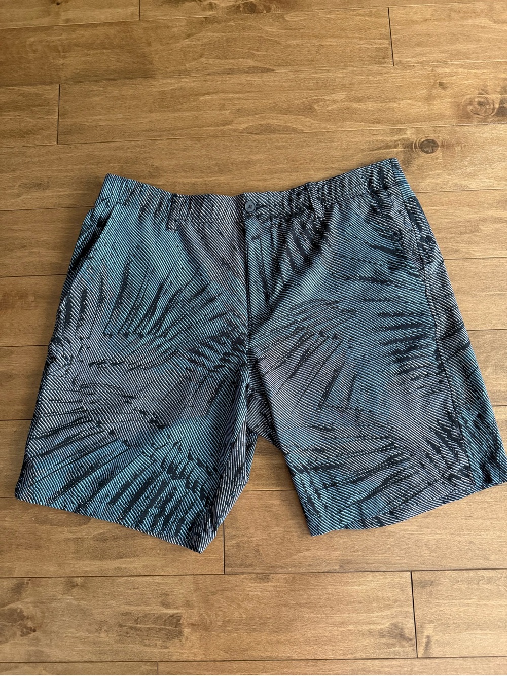 Teal and Black Palm-Print Hybrid Shorts